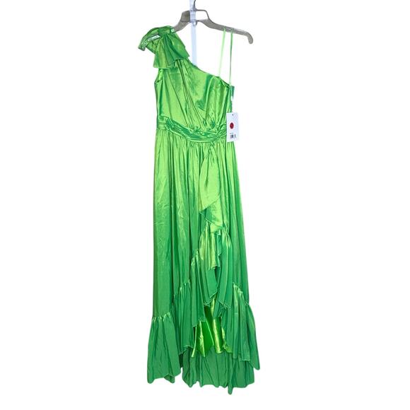 Mac Duggal NWT One Shoulder Bow Asymmetrical Hem Gown in Spring Green Size 4 - Picture 3 of 11